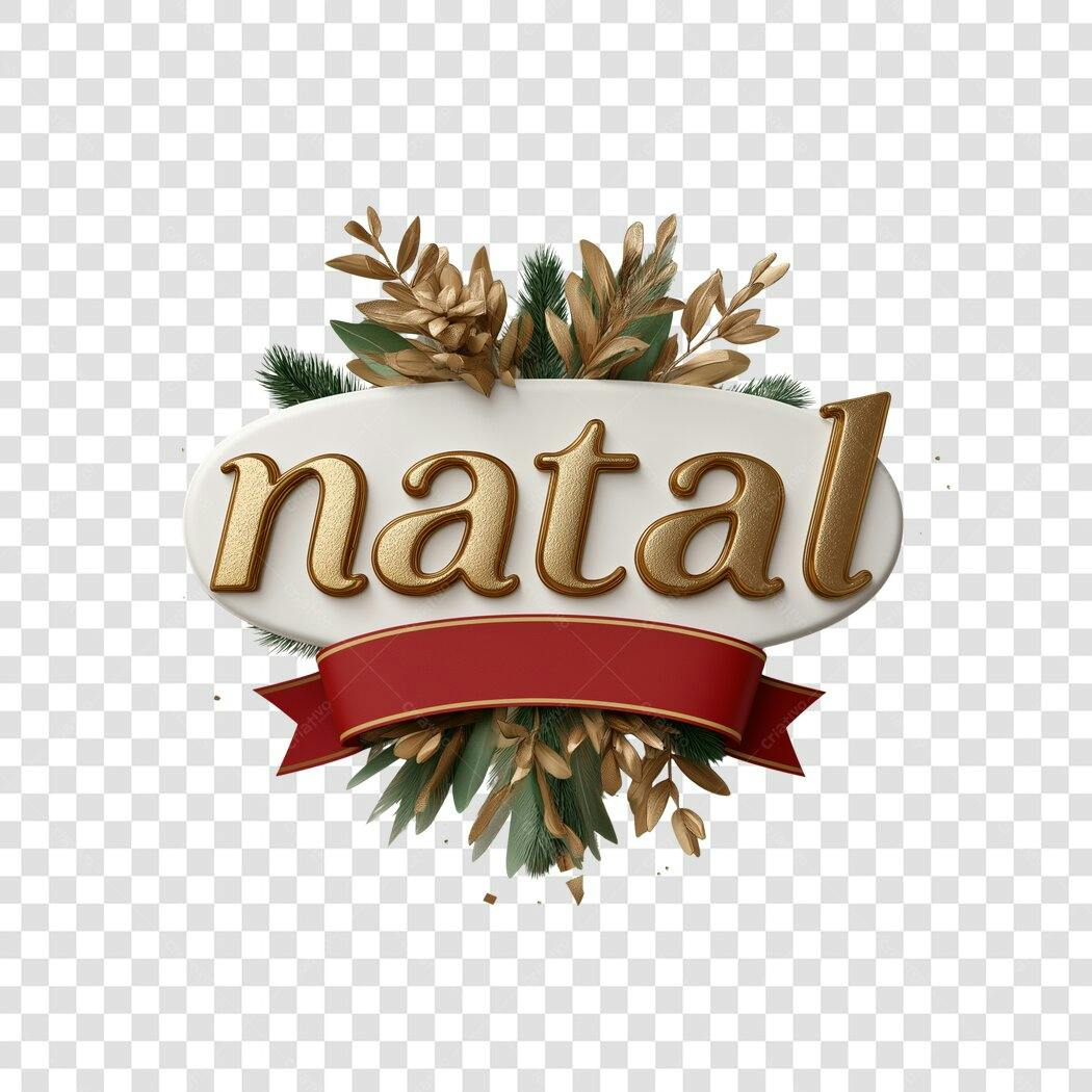 Selo Decorativo Natal Dourado e Vermelho PNG com fundo transparente