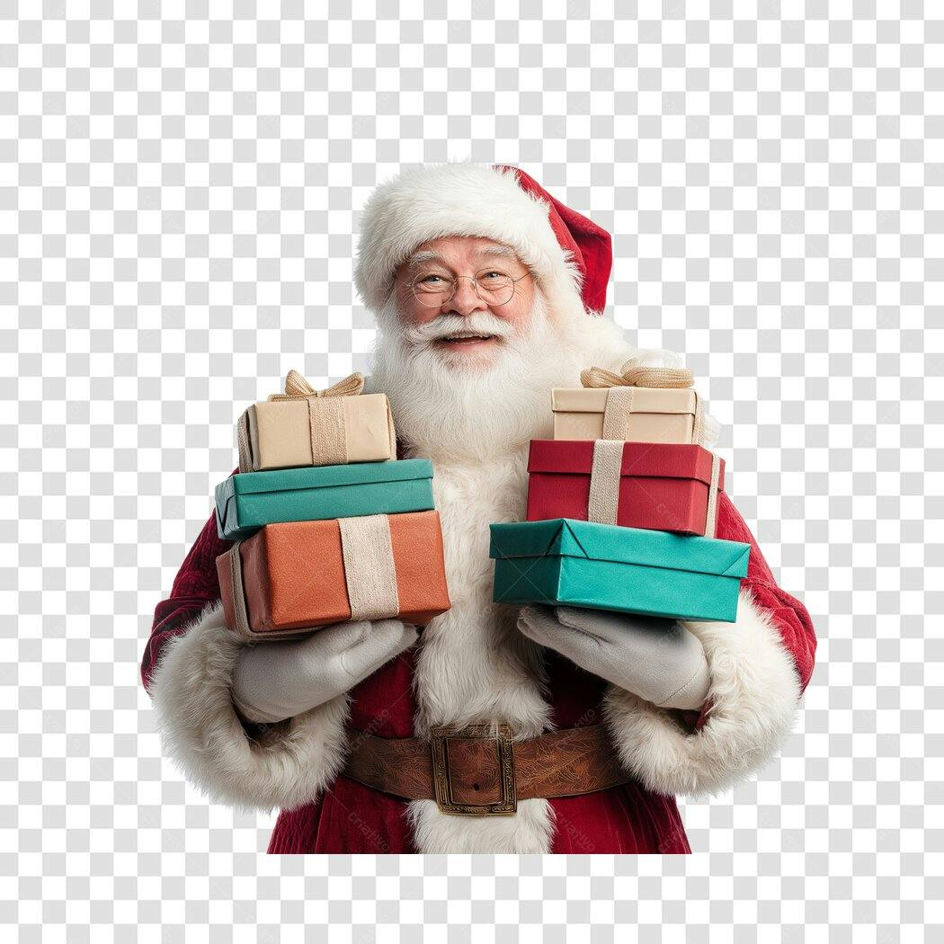 Personagem Papai Noel Feliz com Presentes para Natal 25 de Dezembro PNG com fundo transparente