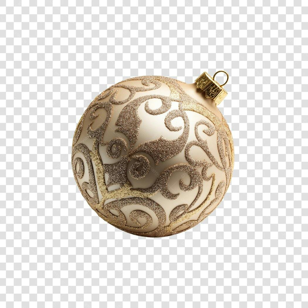 Enfeite Natalino Dourado com Glitter Arabesco PNG com fundo transparente