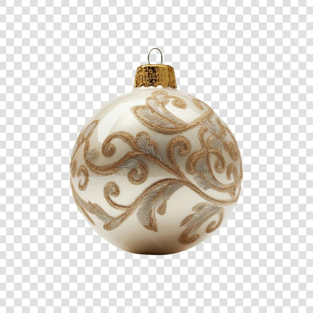 Enfeite de Natal bola branca e dourada elegante PNG com fundo transparente
