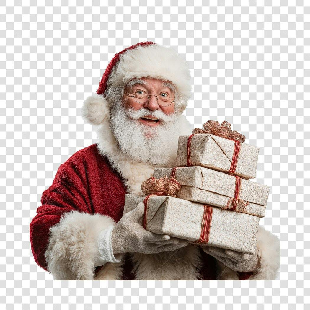 Imagem Papai Noel feliz com presentes Natal 25 de Dezembro PNG com fundo transparente