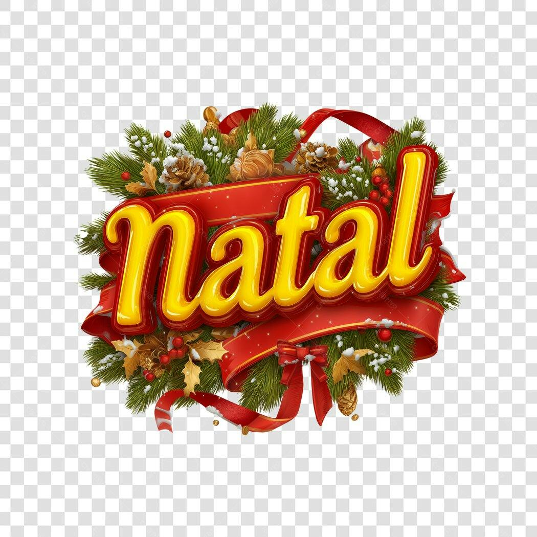 Elemento Gráfico Natal festivo com pinhas e laço vermelho PNG com fundo transparente