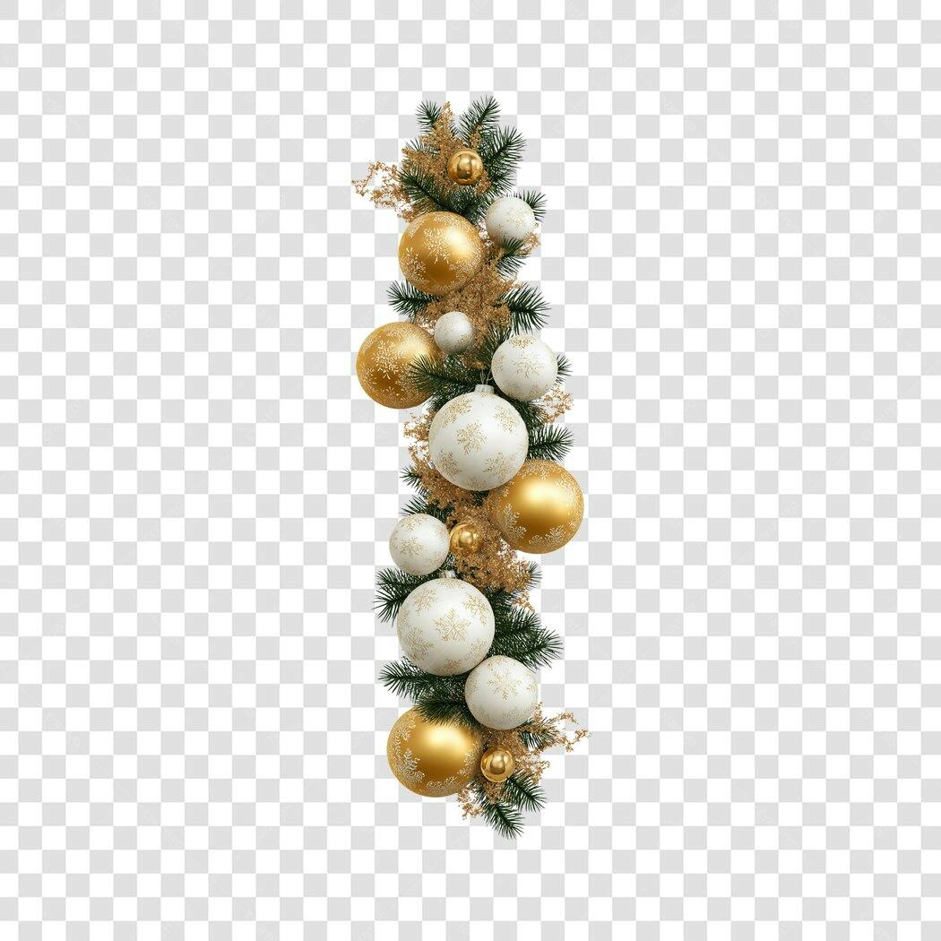 Elemento Decorativo Natal Dourado e Branco PNG com fundo transparente