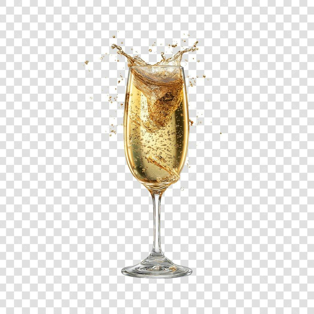 Elemento Copo Champanhe Dourado Splash Festas Ano Novo PNG com fundo transparente