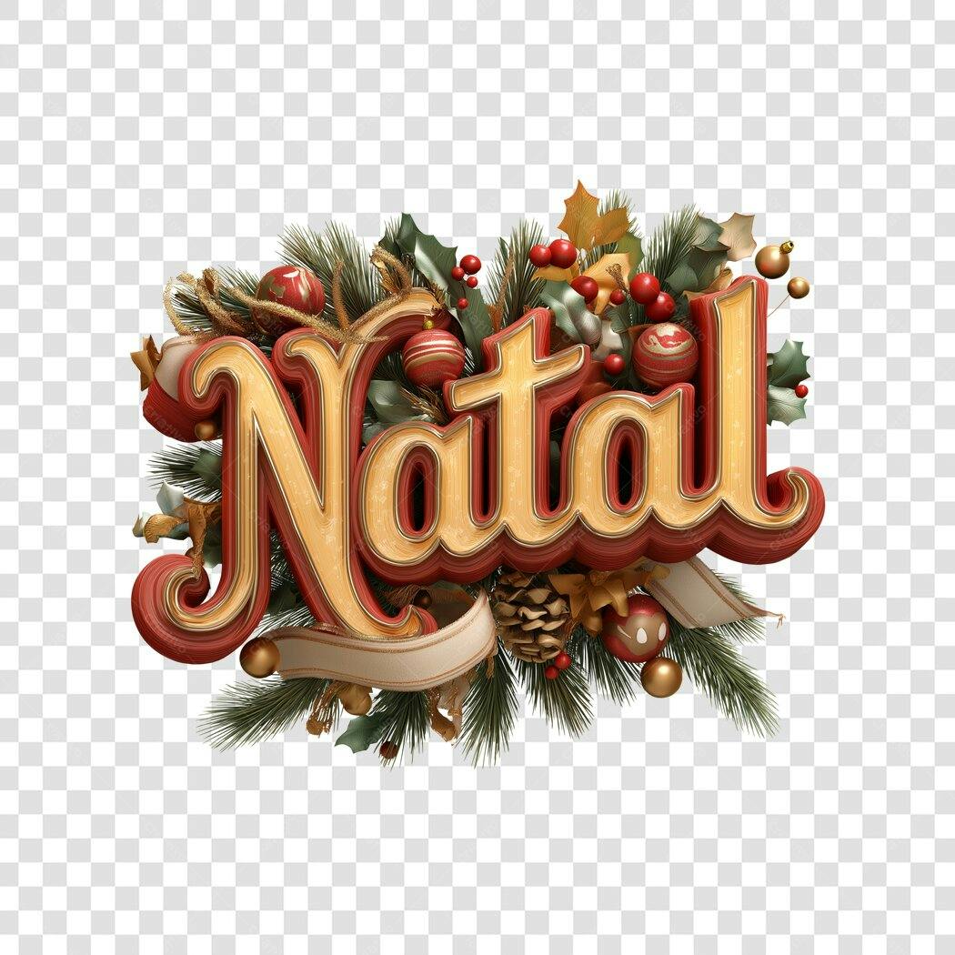 Texto decorativo Natal dourado vermelho 3D para celebração PNG com fundo transparente