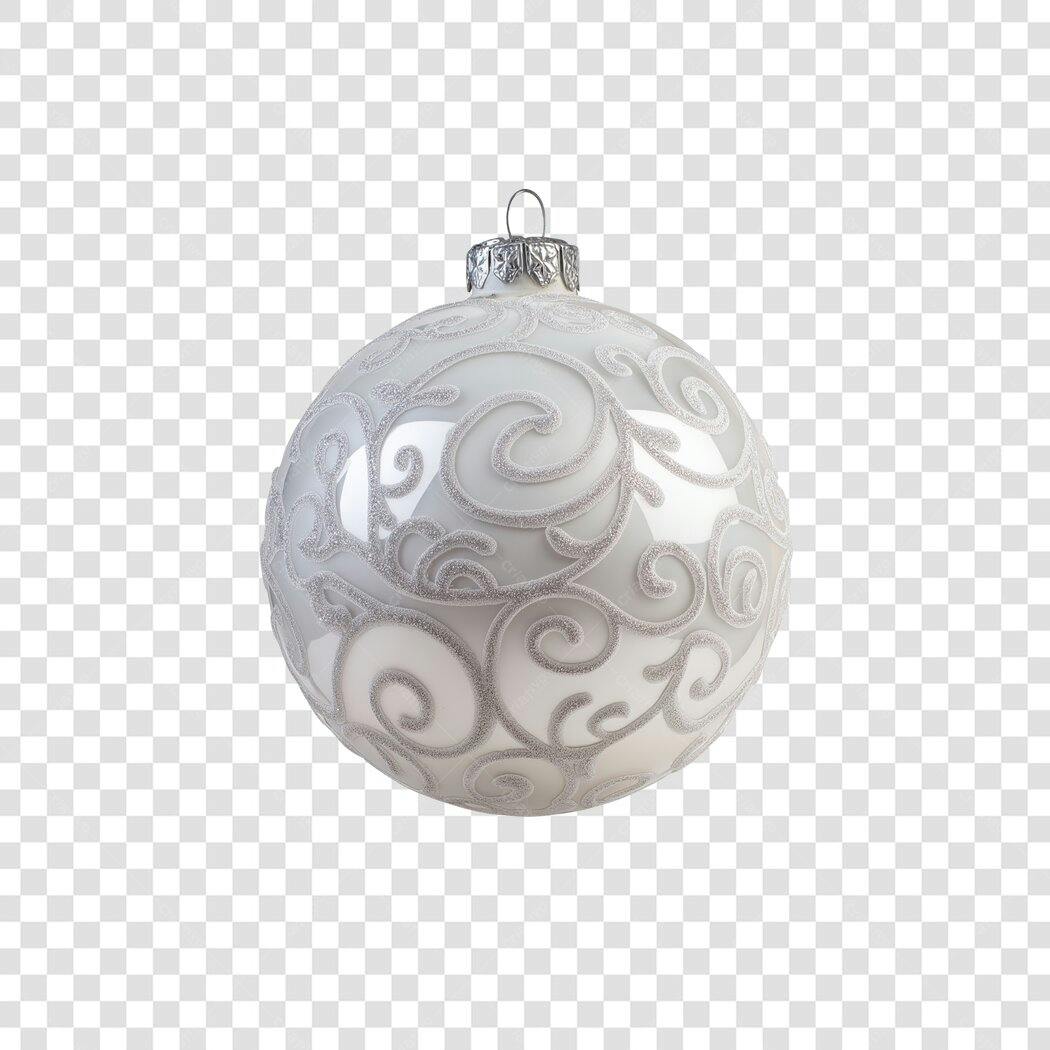 Enfeite de Natal Bola Branca e Prata com Glitter PNG com fundo transparente
