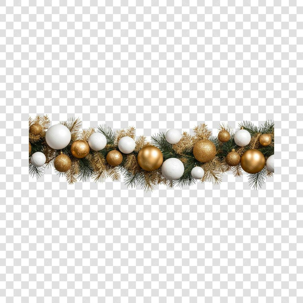 Borda Festiva Natalina com Bolas Douradas e Brancas PNG com fundo transparente