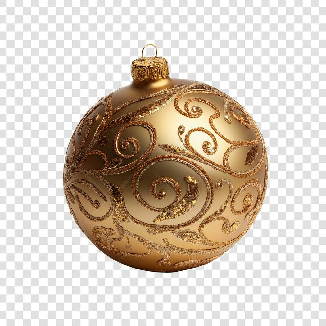 Ornamento de Natal Dourado com Arabescos Brilhantes PNG com fundo transparente