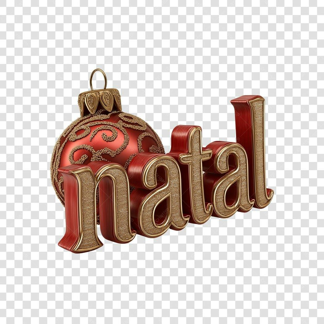 Selo Natal 3D Vermelho Dourado com Bola Natalina Festiva PNG Fundo Transparente