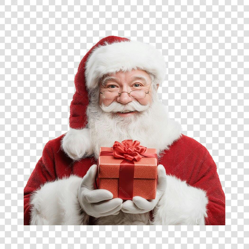 Imagem Papai Noel com Presente para Natal e Festas PNG com fundo transparente