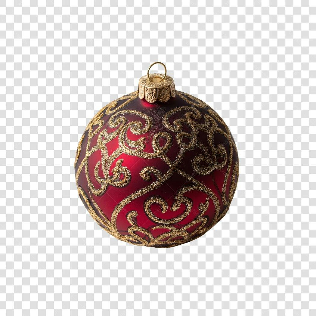 Enfeite de Natal bola vermelha dourada ornada PNG com fundo transparente