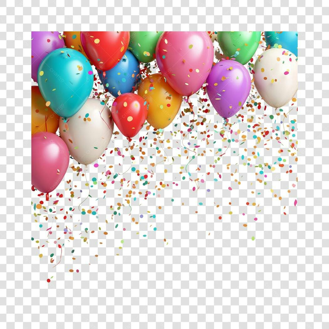 Elemento Gráfico Balões Coloridos Confetes Festa PNG com fundo transparente