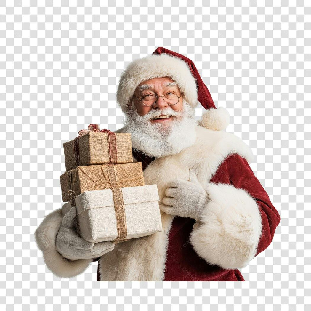 Post Instagram Papai Noel de Natal sorrindo com presentes PNG com fundo transparente