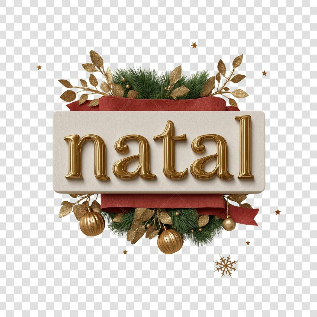 Selo Decorativo Natal 25 de Dezembro letras douradas PNG com fundo transparente
