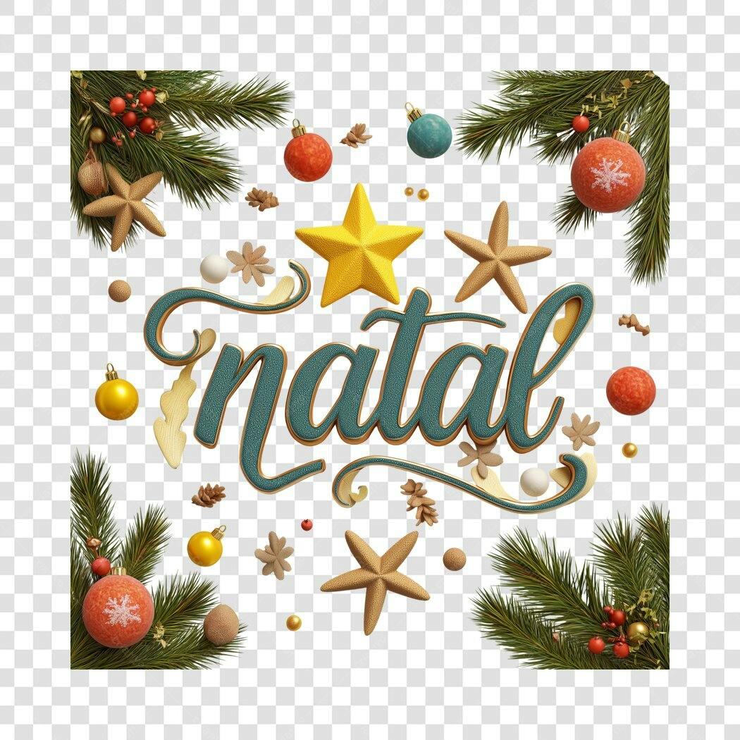 Elemento Decorativo Natal 25 de Dezembro Ramos Estrelas PNG com fundo transparente