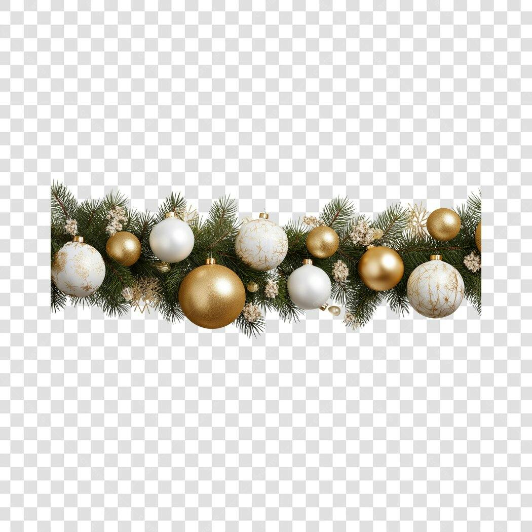 Borda Natalina com Bolas Douradas e Brancas PNG com fundo transparente