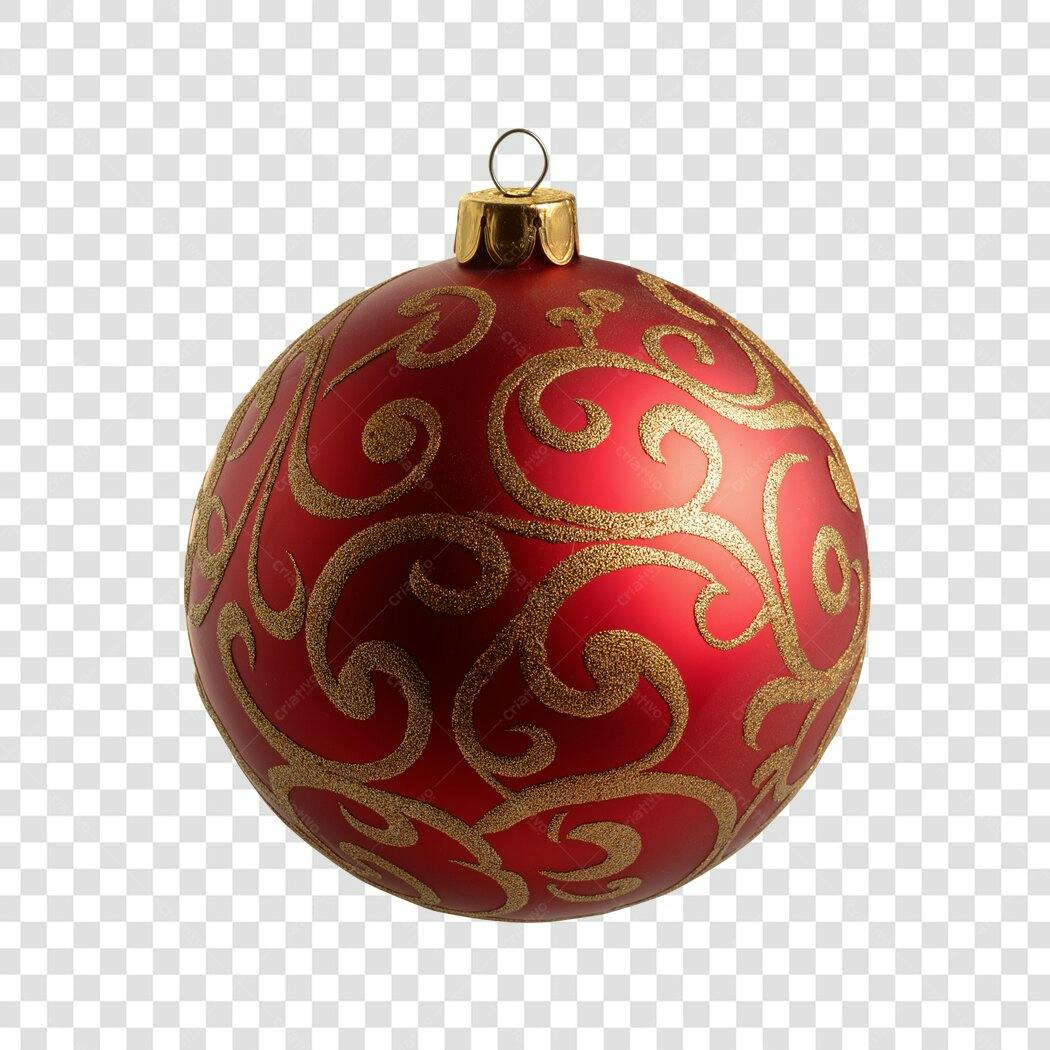 Bola de Natal vermelha dourada ornada para festas PNG com fundo transparente