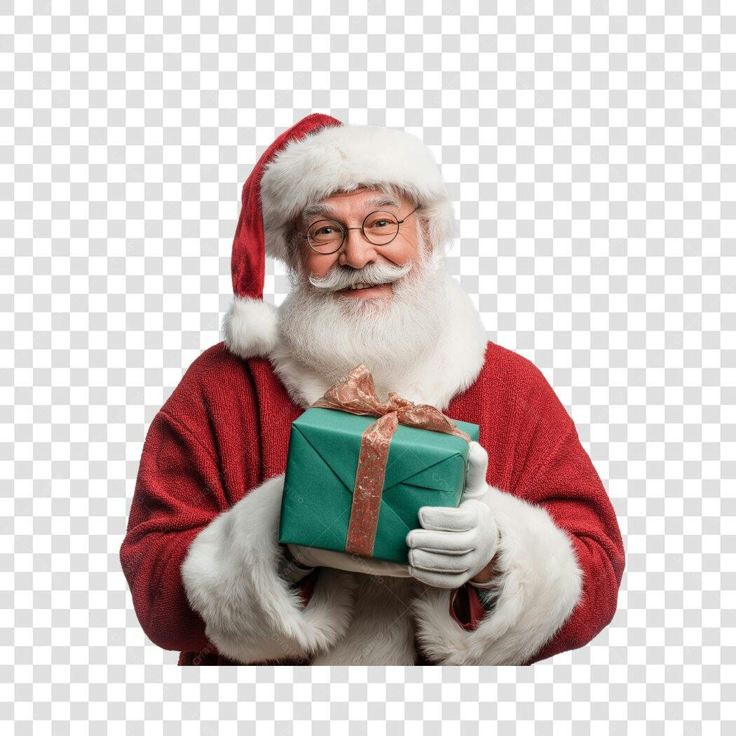 Imagem Papai Noel Feliz com Presente Natal 25 de Dezembro PNG com fundo transparente