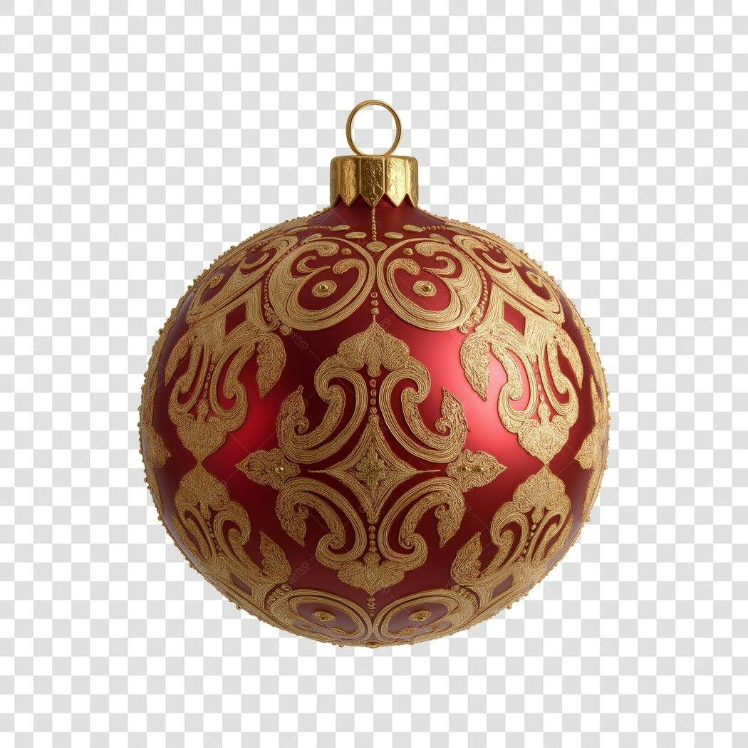 Enfeite Bola de Natal Luxo Vermelho Dourado PNG com fundo transparente