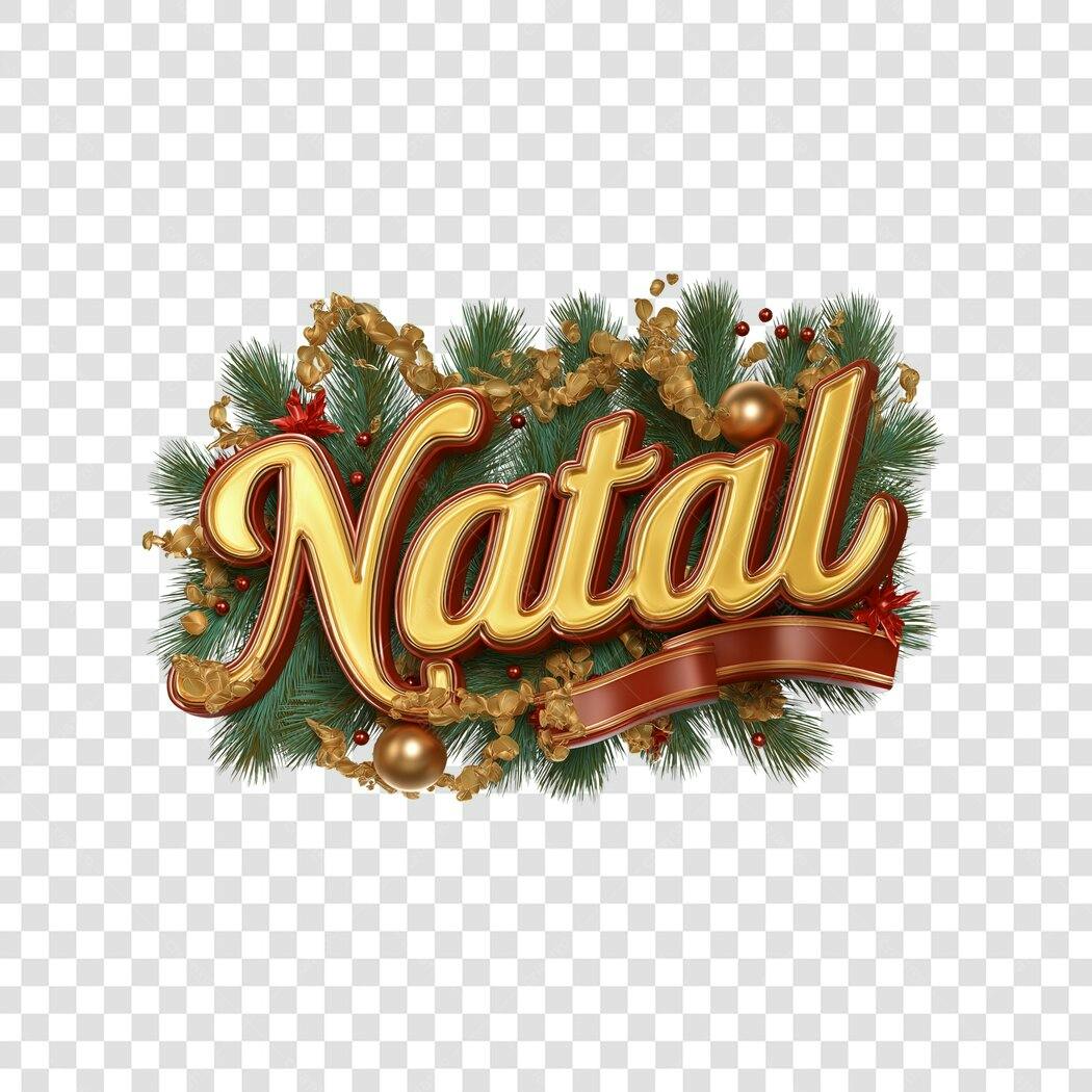 Lettering Natal 25 de Dezembro dourado e vermelho PNG com fundo transparente