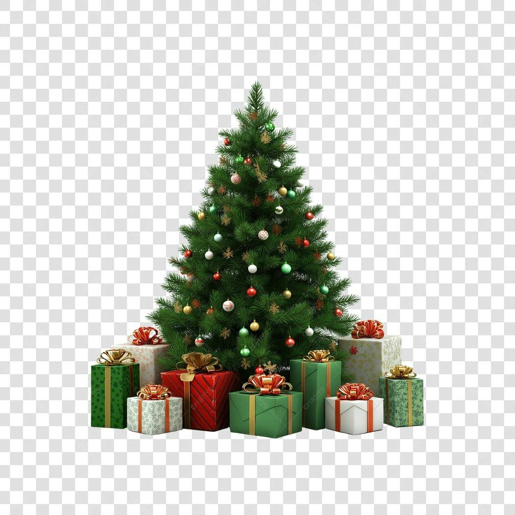 Árvore de Natal com Presentes Decorada Festiva PNG com fundo transparente