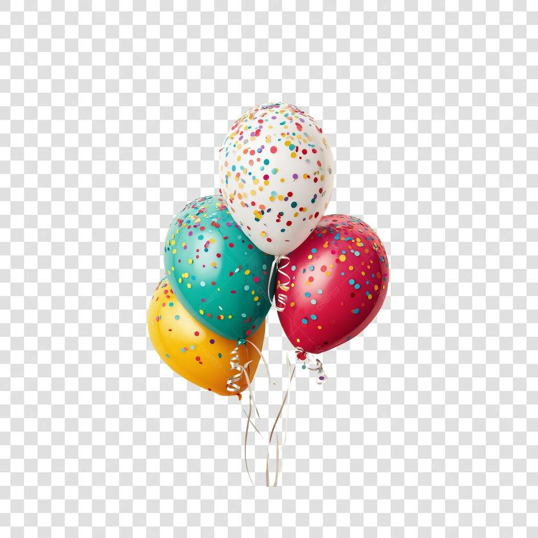 Bando de Balões Coloridos Confete Festa Aniversário PNG com fundo transparente