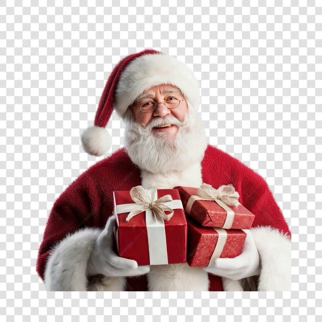 Papai Noel Branco Barba Óculos Presentes Vermelhos Natal PNG com fundo transparente