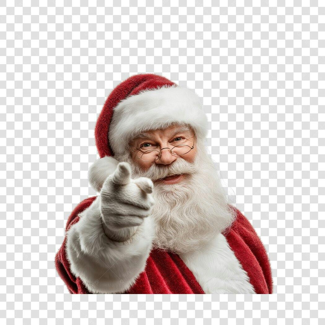 Post Natal Papai Noel apontando com óculos vermelho e branco PNG com fundo transparente