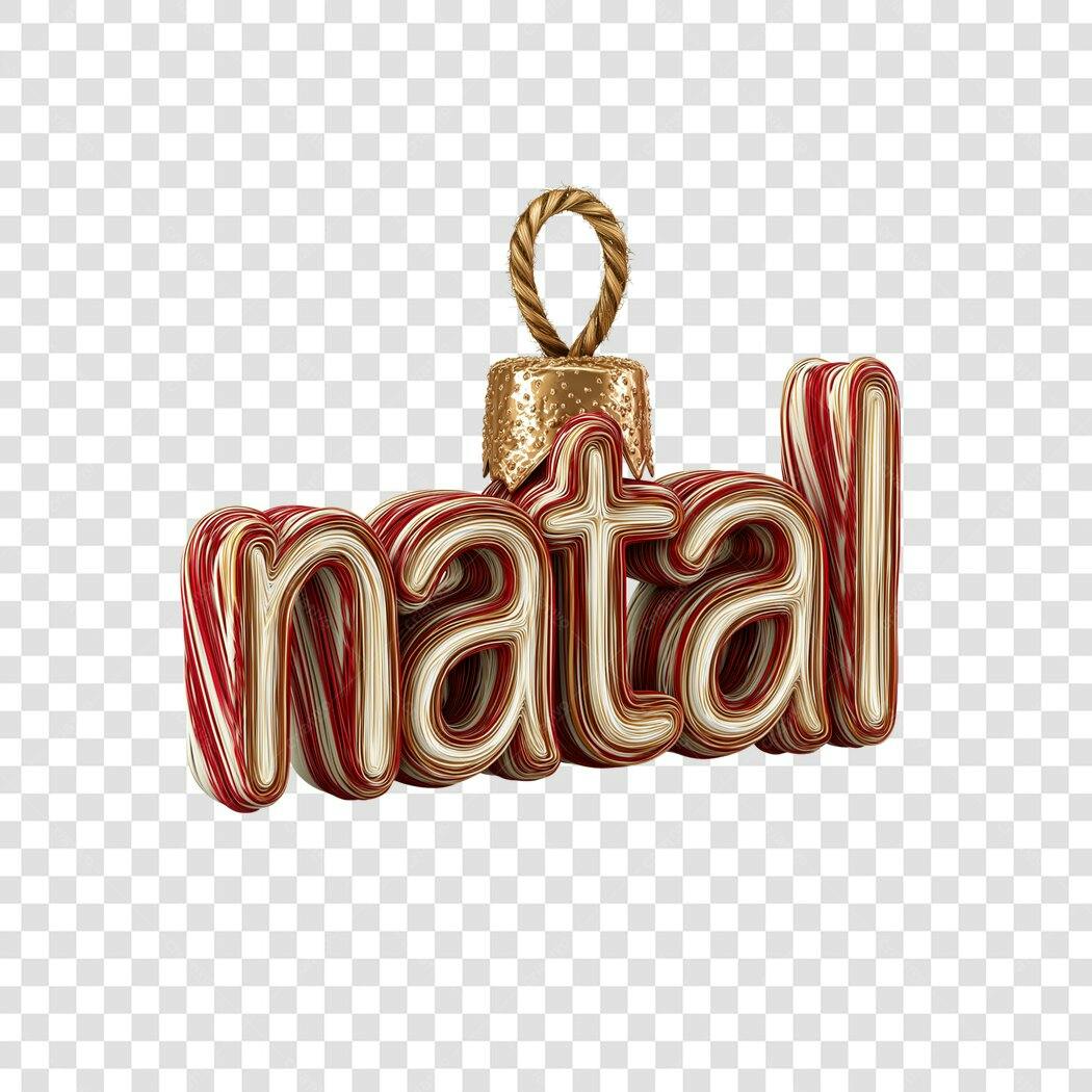 Enfeite de Natal palavra Natal 3D vermelho branco dourado PNG com fundo transparente