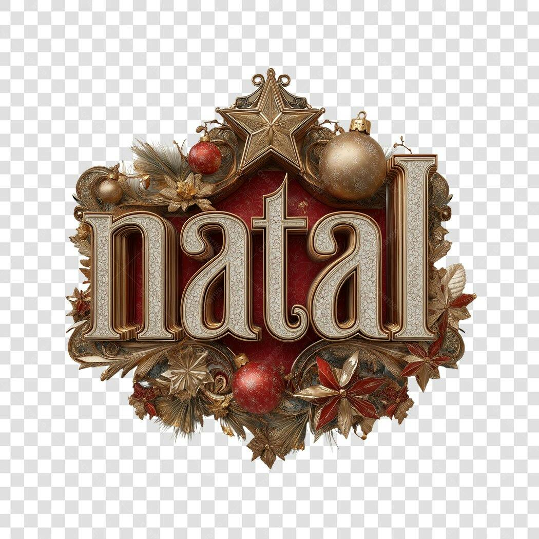 Título decorativo Natal festivo luxuoso dourado PNG com fundo transparente