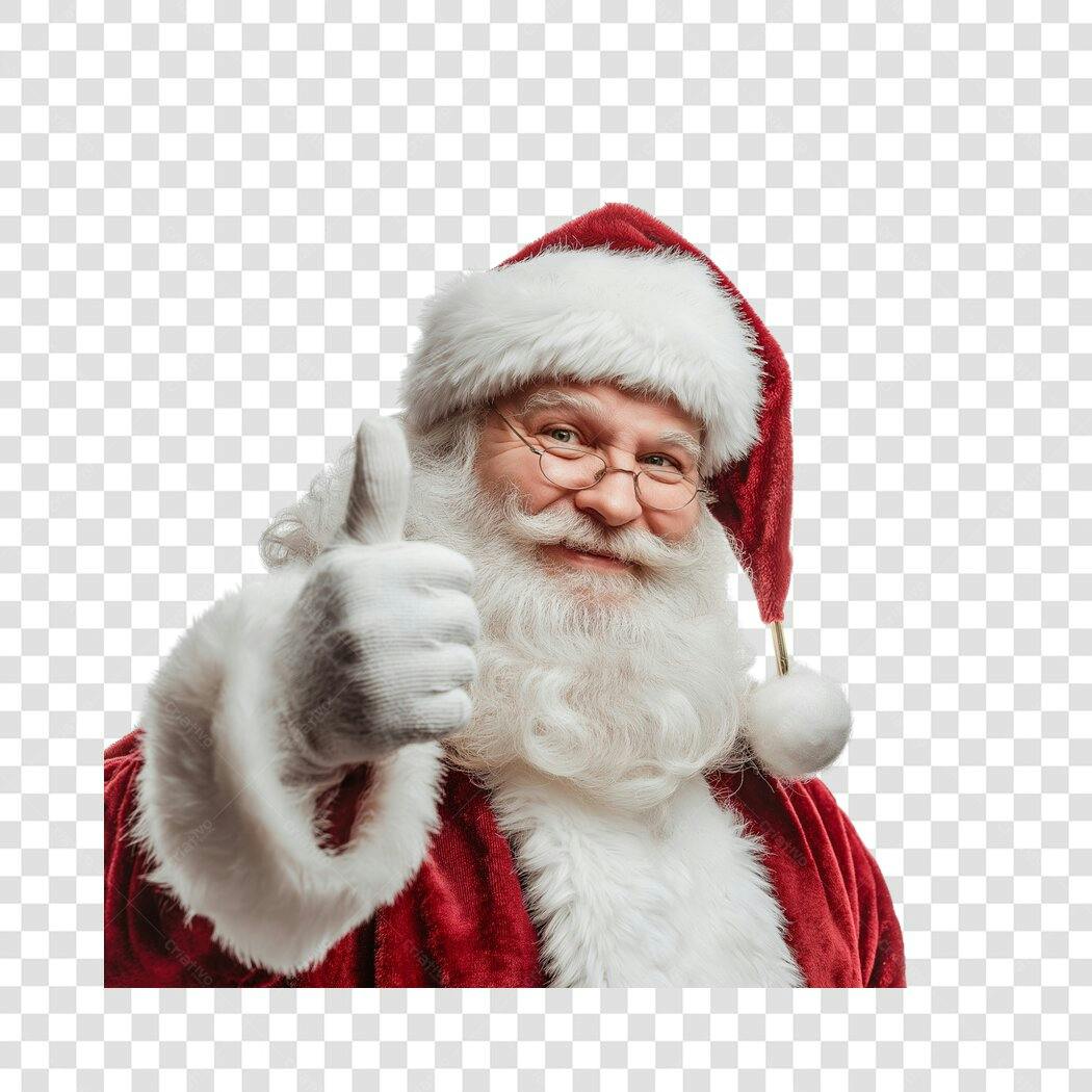 Imagem para Marketing Natal Papai Noel sorrindo com polegar para cima roupa vermelha PNG com fundo transparente