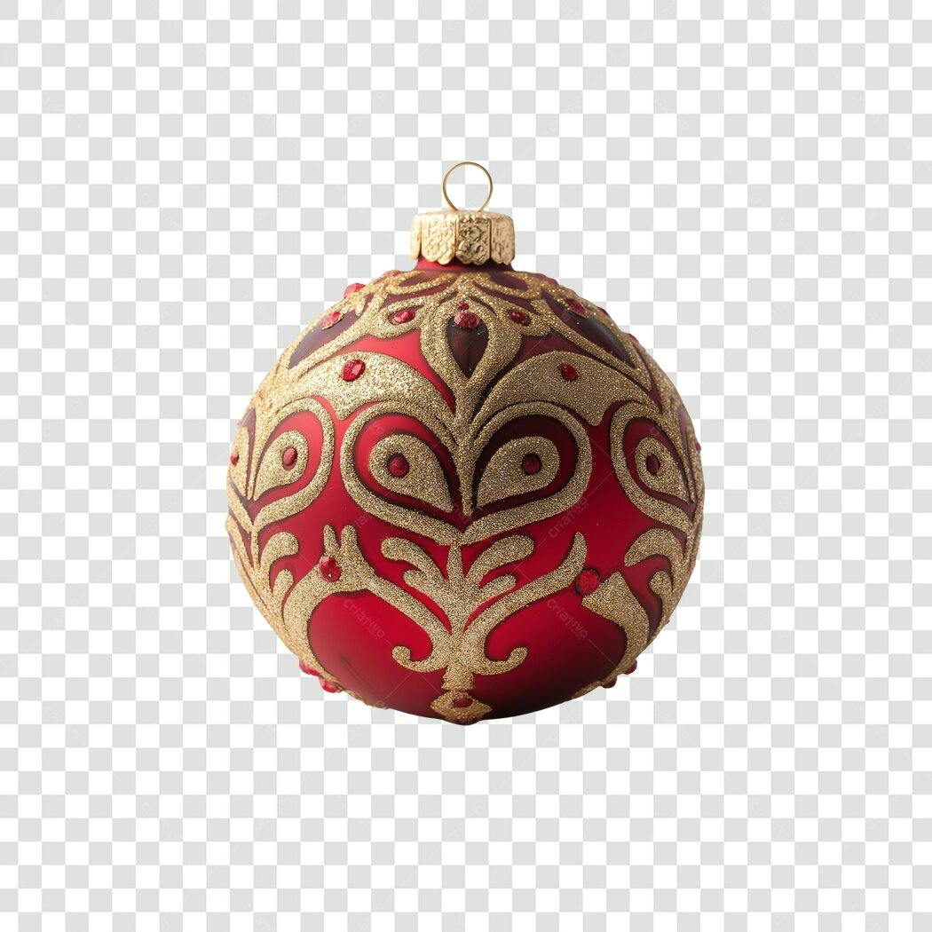 Elemento Gráfico Enfeite de Natal Vermelho e Dourado Festivo PNG com fundo transparente