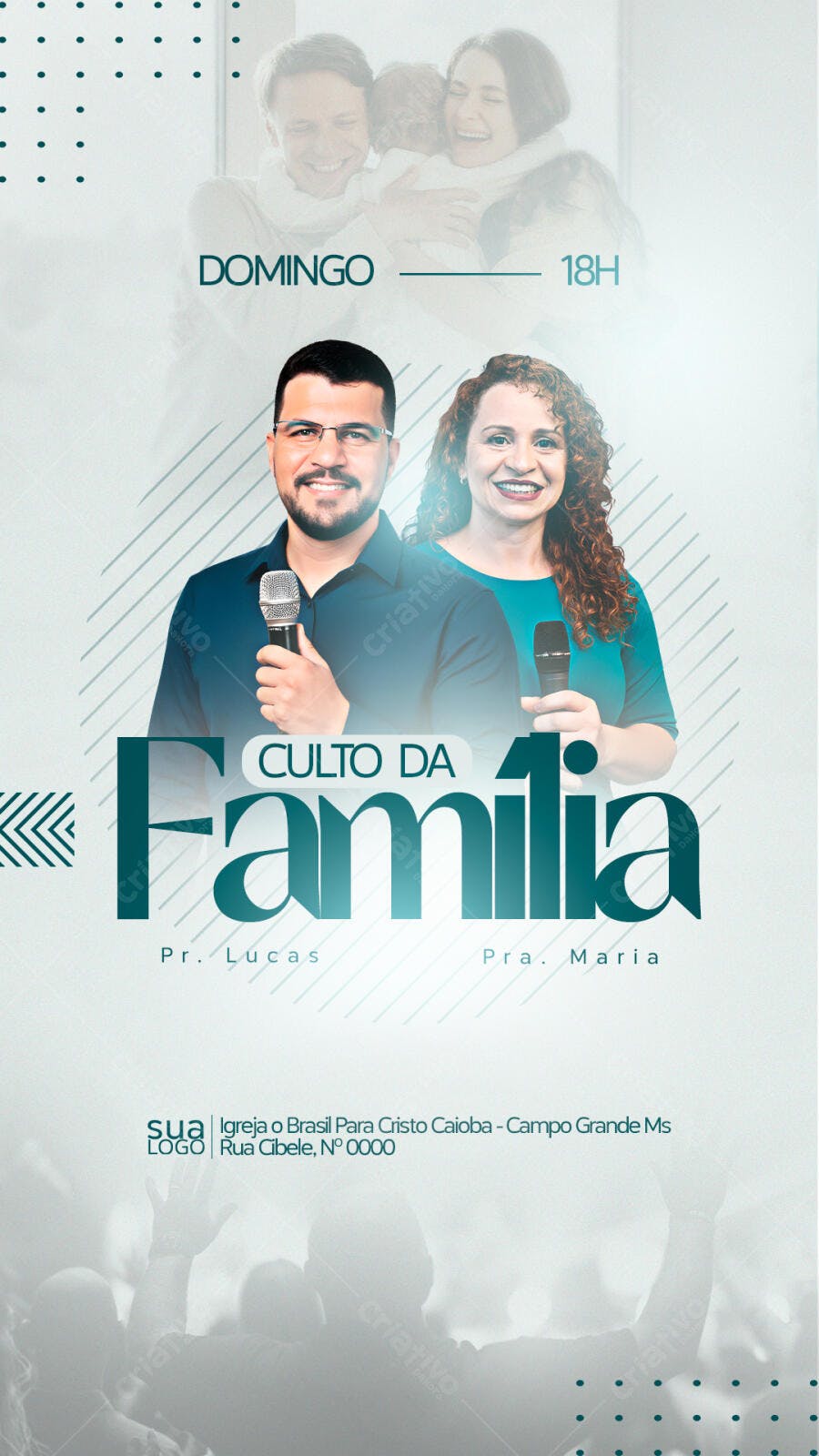 Arte Social Culto da Família Cristã com Pastores Lucas e Maria PSD Editável
