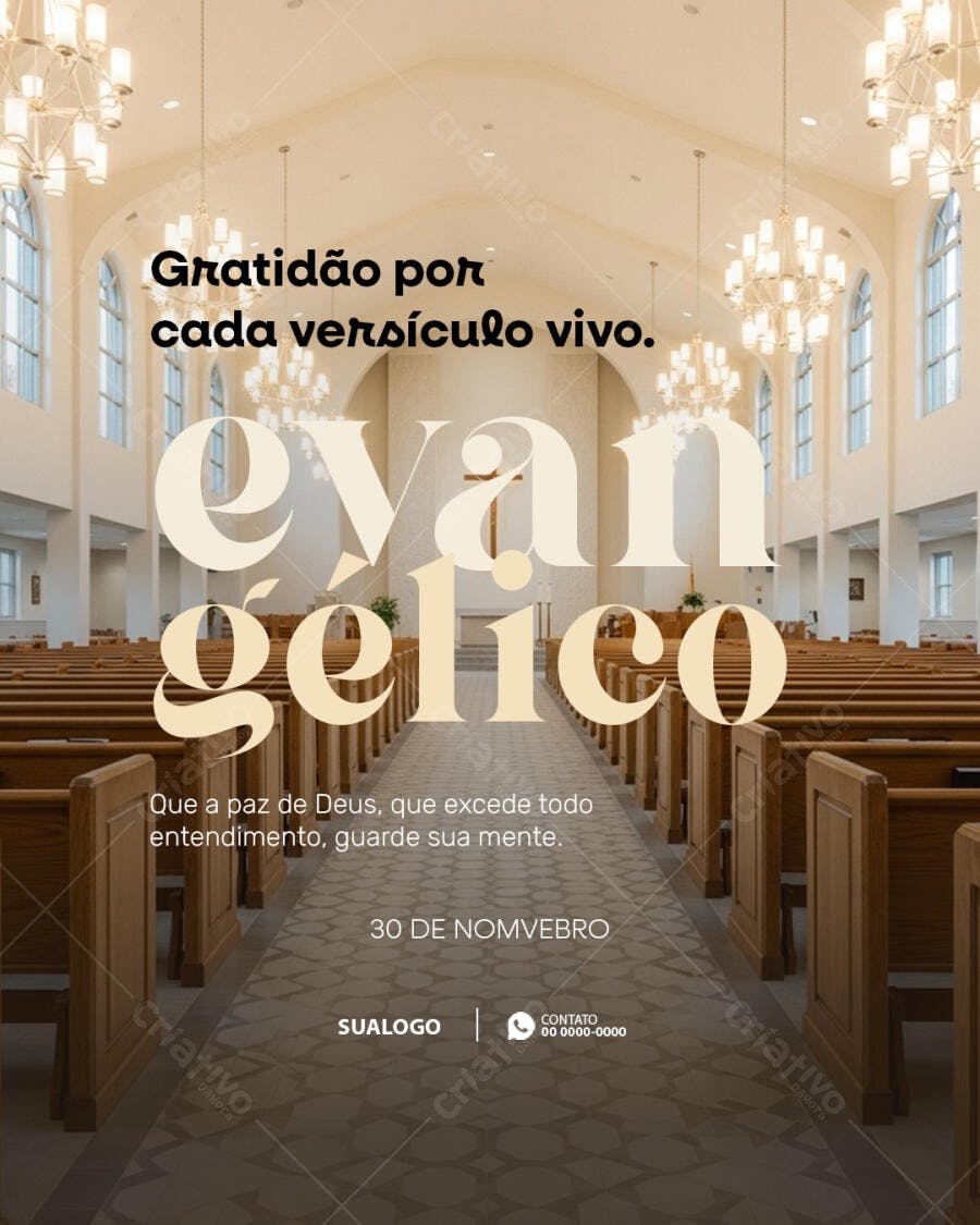 Flyer para Evento Evangélico de Gratidão e Paz na Igreja PSD Editável