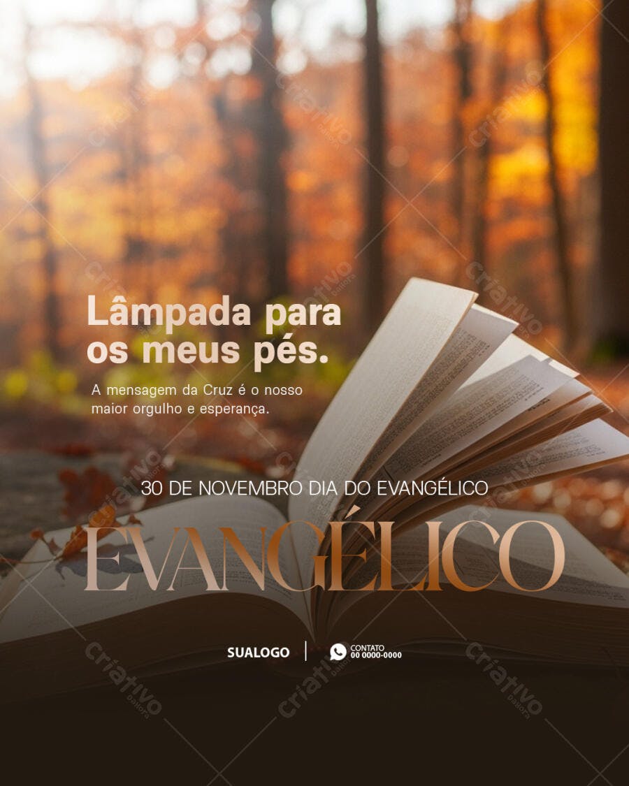 Post Dia do Evangélico Lâmpada para os meus pés Bíblia PSD Editável