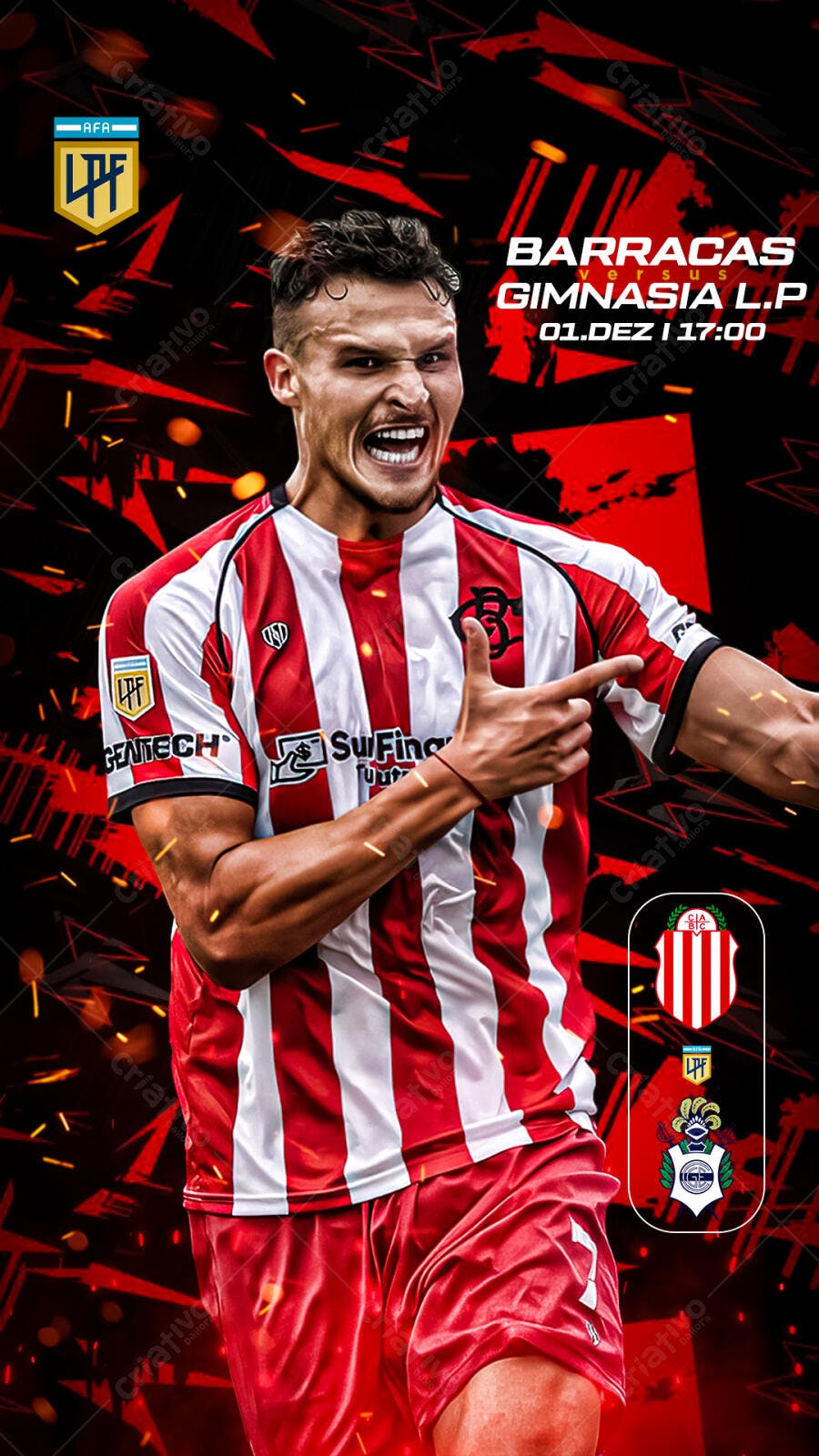 Flyer Jogo de Futebol LPF Barracas vs Gimnasia L.P. PSD Editável