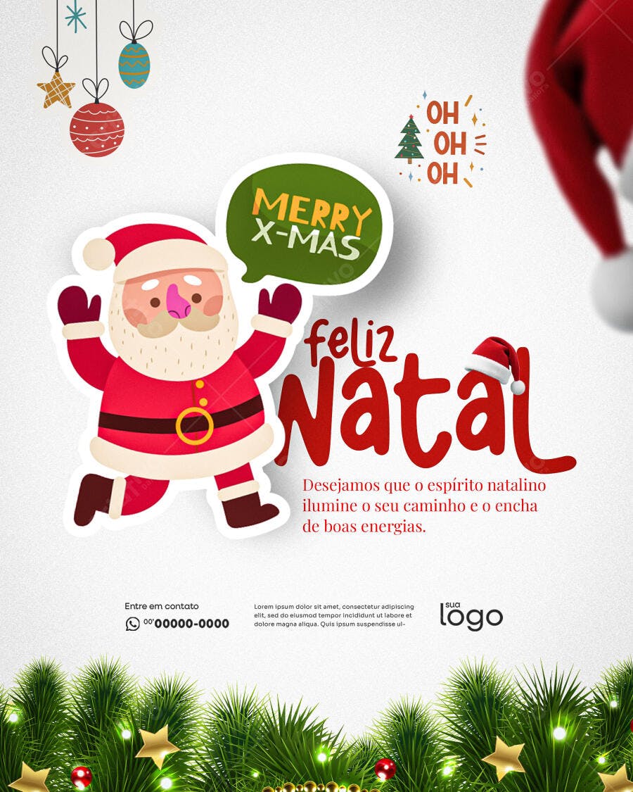 Flyer Feliz Natal com Papai Noel Animado PSD Editável