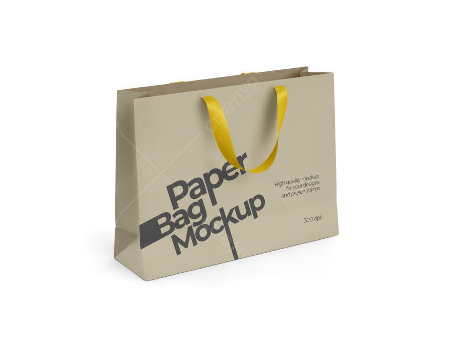 Mockup Sacola de Papel Bege com Alças Amarelas para Branding e Loja Online