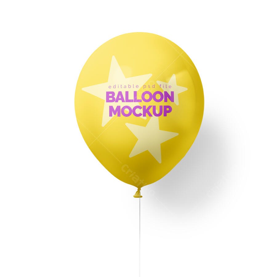 Mockup de Balão de Festa Amarelo Vibrante Flutuando para Eventos e Decoração