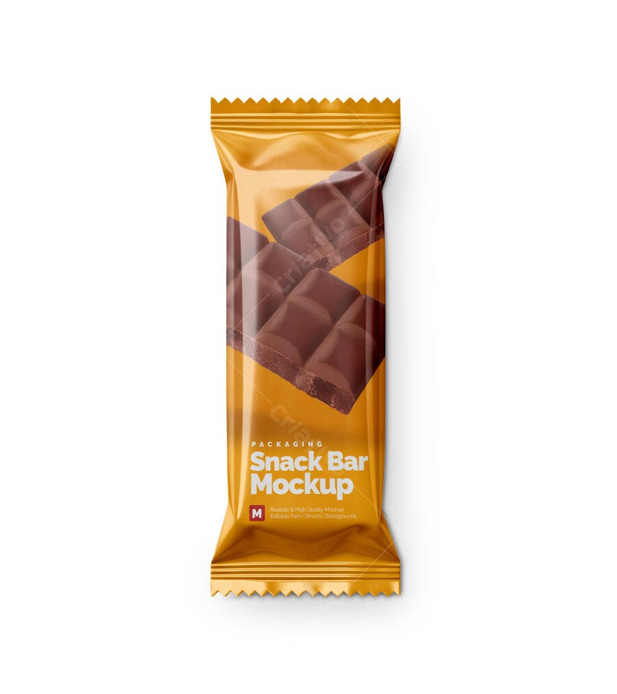 Mockup Realista de Embalagem para Barra de Chocolate Dourada e Transparente