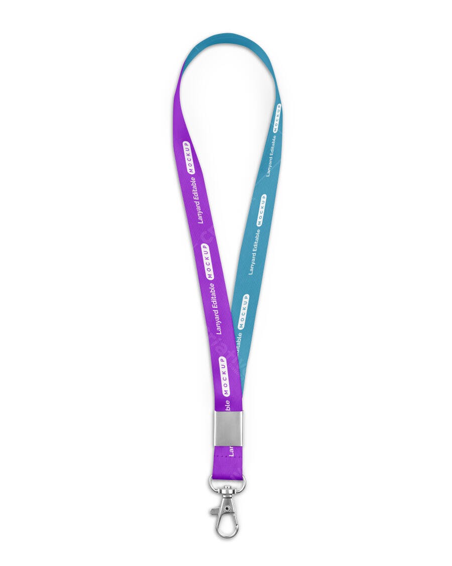 Mockup de Crachá Cordão Realista Roxo e Azul para Eventos Corporativos