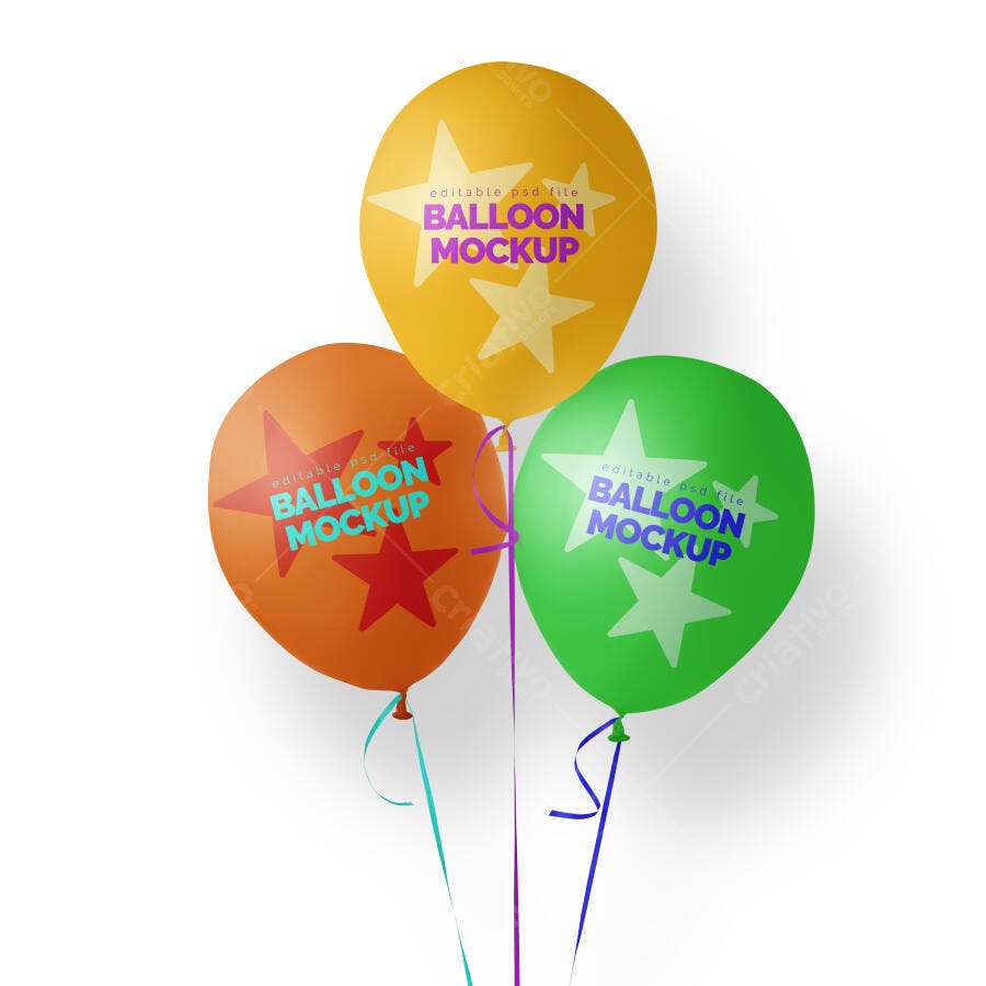 Mockup Realista de Três Balões Coloridos Flutuantes para Festa e Eventos