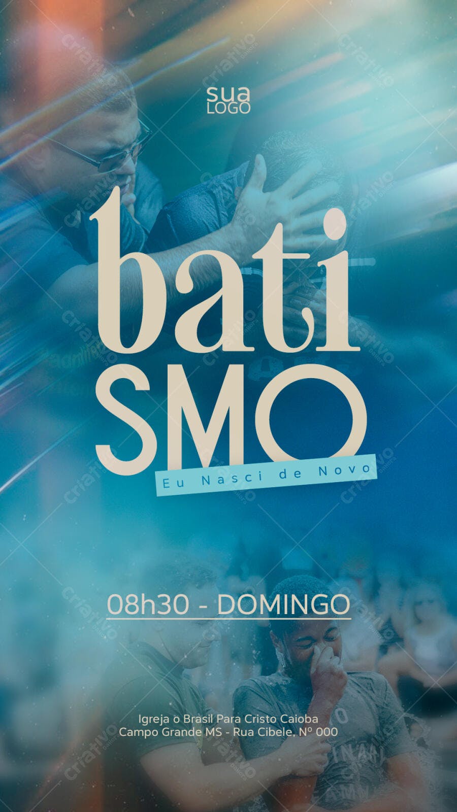 Flyer Batismo Cristão Eu Nasci de Novo PSD Editável