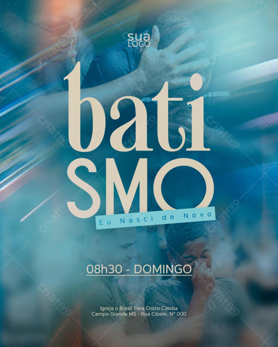 Flyer Batismo Cristão Eu Nasci de Novo PSD Editável
