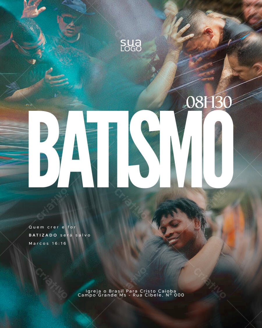 Flyer Batismo Cristão para Igreja com Cerimônia na Água PSD Editável