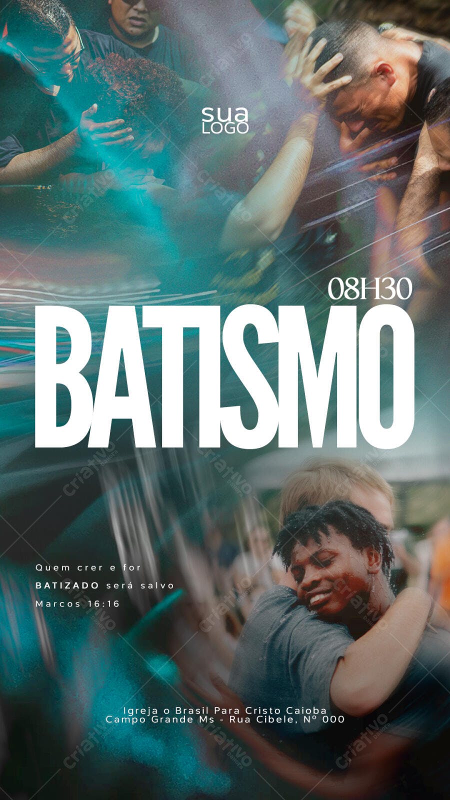 Flyer para Batismo Igreja Cristã Jovem Sendo Batizado PSD Editável
