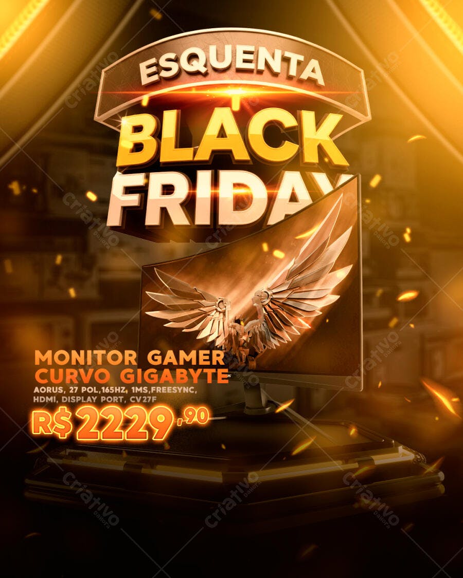 Flyer Esquenta Black Friday Monitor Gamer Curvo AORUS PSD Editável