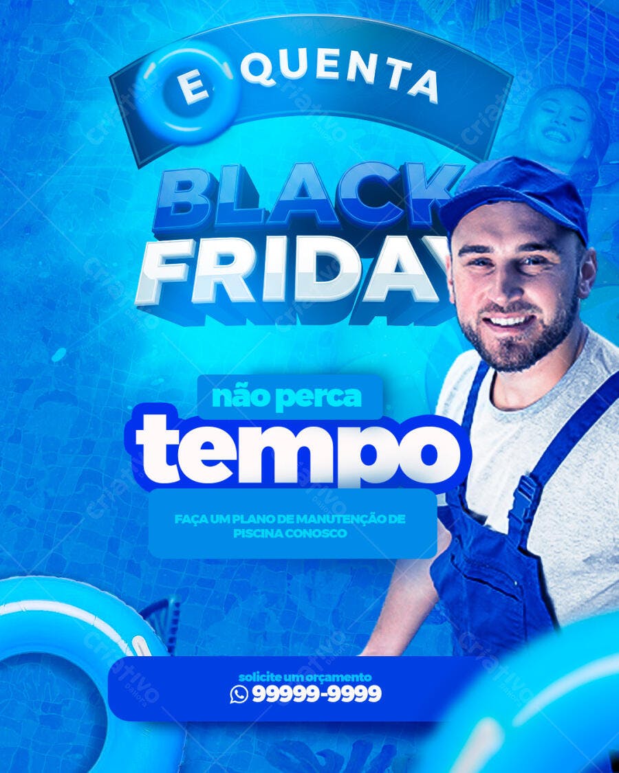 Flyer Black Friday Manutenção de Piscina Homem Sorrindo PSD Editável