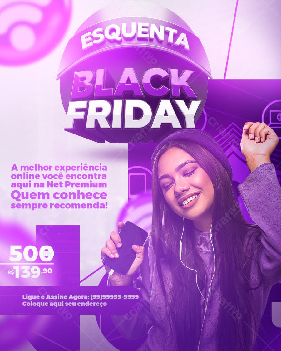 Flyer para Esquentando Black Friday Net Premium Jovem Mulher PSD Editável