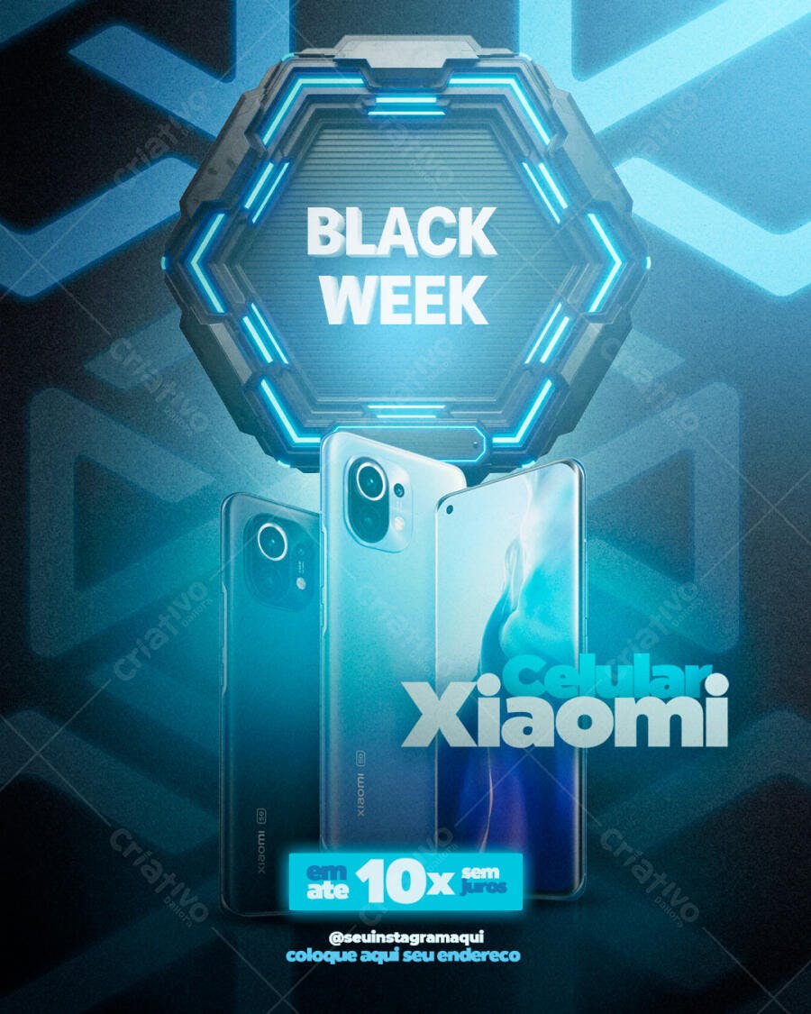 Post para Black Week Celular Xiaomi 10x sem juros PSD Editável